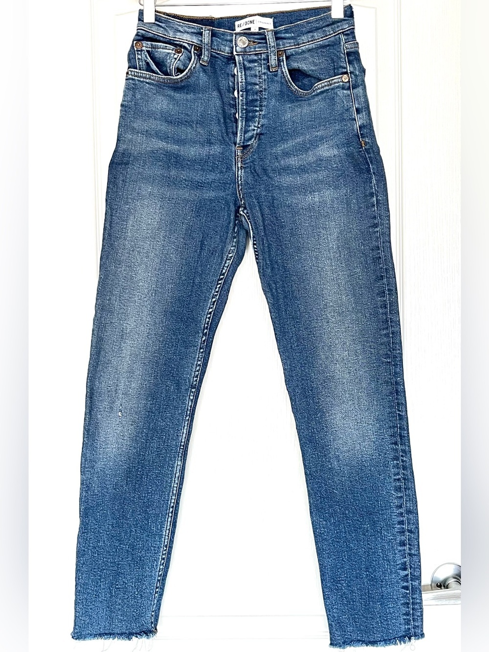 RE/DONE 90s High Rise Ankle Crop Aged Blue Lived-In Vintage Feel Size 25